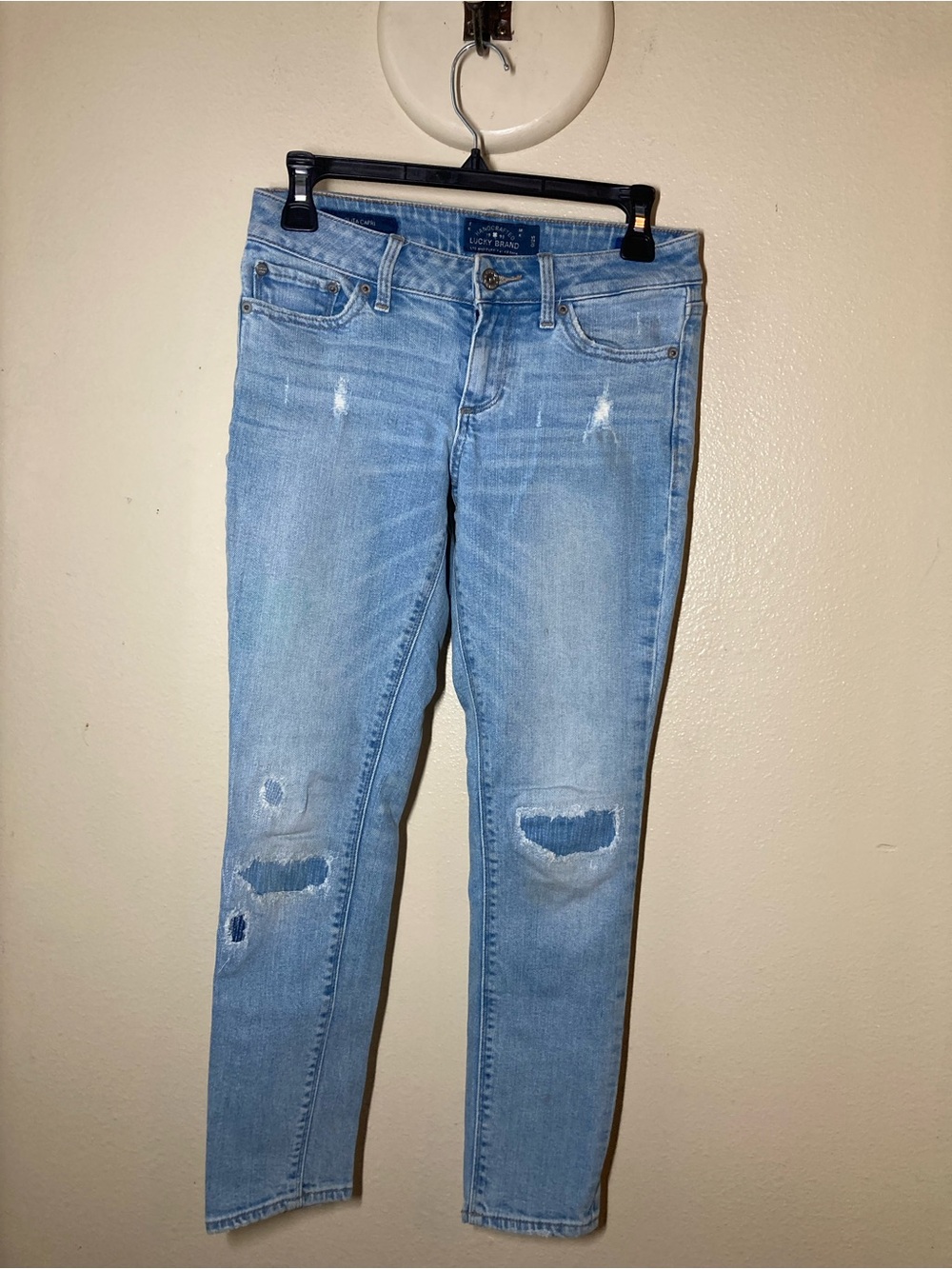 Lucky Brand Y2K 90s Light Wash Ripped Patchwork Low Rise Distressed Capri Jeans